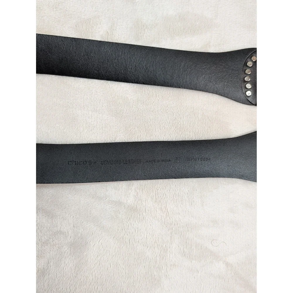 Chicos Black Leather Mixed Metal Statement‎ Buckle Belt Cabochon Stones Size M L